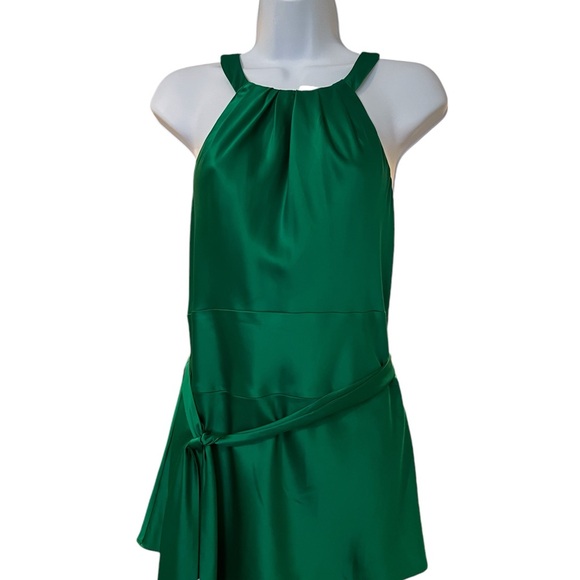 Ann Taylor 100% Poly Blend Pleat Neck Halter Top Emerald Green, side zip, size 6 - Picture 1 of 11